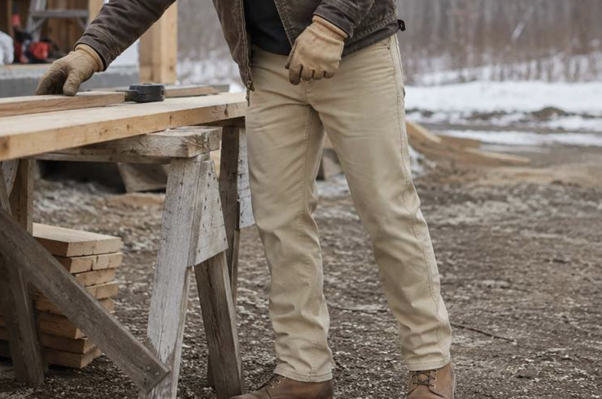 flannel lined jeans in tan color